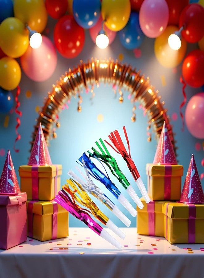 WLngtv 24 Pcs Metallic Noise Makers Party Blowouts Whistles Glitter Fringe Noisemaker Party Supplies Blowouts Kit for Party Sport Games (Mix Color) - Image 3